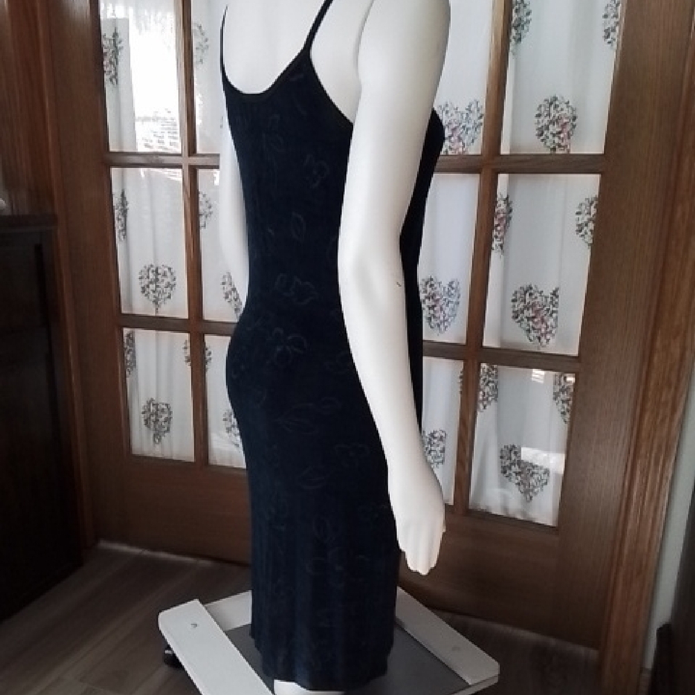 Vintage Jessica Ash Deep Navy Blue Floral Slip Dress, Size M. Polyester.